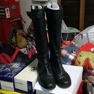 black leather riding style knee high boots